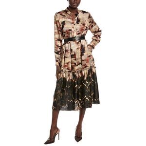 Gracia Womens  Mock Neck Belted Shirtdress, Beige